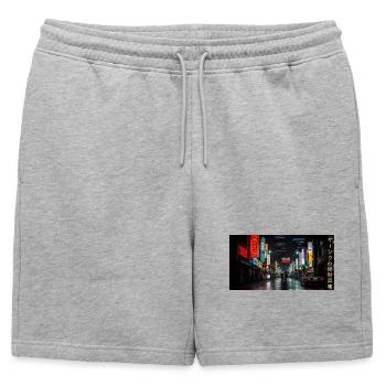 Nightlife Tokyo's Neon Street - Mens' Premium Organic Sweatshorts - heather grey - Front - AI Model Male 178 light (178cm)