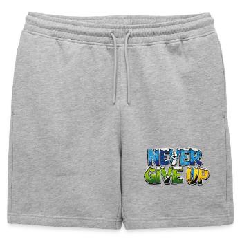 Graffiti Motivational Style NEVER GIVE UP - Mens' Premium Organic Sweatshorts - heather grey - Front - AI Model Male 178 light (178cm)