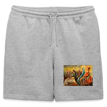 Surréaliste Psycho Disco Fantasy Créature Artwork - Short de survêtement homme premium - gris chiné - Devant - AI Model Male 178 light (178cm)