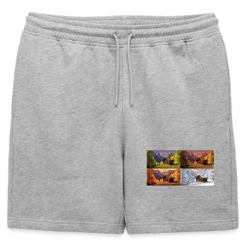 Hut idyll in the mountain valley - Mens' Premium Organic Sweatshorts - heather grey - Front - AI Model Male 178 light (178cm)