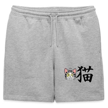 Chat manga - Short de survêtement homme premium - gris chiné - Devant - AI Model Male 178 light (178cm)