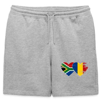 Afrique du Sud Roumanie Drapeaux Cœur - Short de survêtement homme premium - gris chiné - Devant - AI Model Male 178 light (178cm)