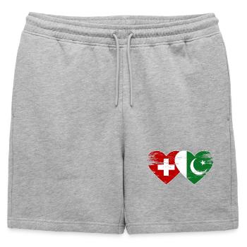 Drapeau de la Suisse Pakistan coeur utilisé - Short de survêtement homme premium - gris chiné - Devant - AI Model Male 178 light (178cm)