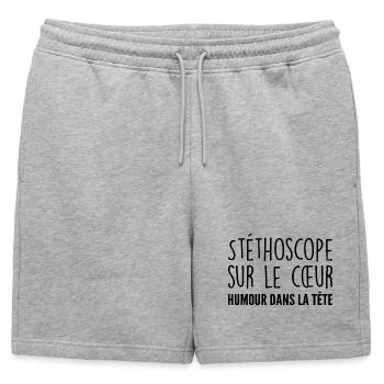 Stéthoscope au cœur, humour dans la tête - Short de survêtement homme premium - gris chiné - Devant - AI Model Male 178 light (178cm)