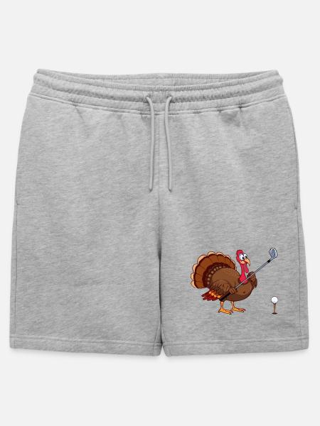 Funny Turkey Playing Golf Thanksgiving - Mens' Premium Organic Sweatshorts - heather grey