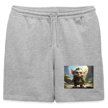 Petite créature verte dans la forêt - Short de survêtement homme premium - gris chiné - Devant - AI Model Male 178 light (178cm)