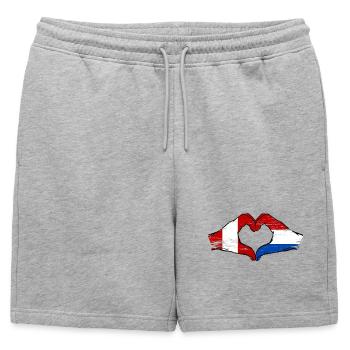 Drapeau Pérou-Hollande, mains en forme de cœur, utilisé - Short de survêtement homme premium - gris chiné - Devant - AI Model Male 178 light (178cm)