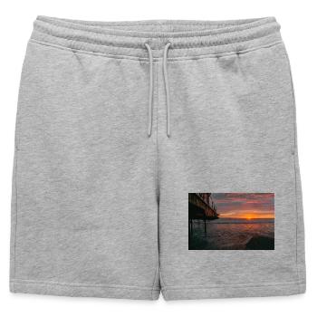 Sunrise Saltburn Pier at Quiet Shore - Mens' Premium Organic Sweatshorts - heather grey - Front - AI Model Male 178 light (178cm)