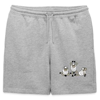 Sheep Three Tired Exhausted Yoga Meditation 3 Poses - Mens' Premium Organic Sweatshorts - heather grey - Front - AI Model Male 178 light (178cm)