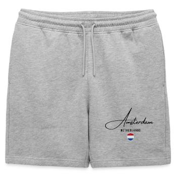 Amsterdam Pays-Bas, j’adore Amsterdam - Short de survêtement homme premium - gris chiné - Devant - AI Model Male 178 light (178cm)