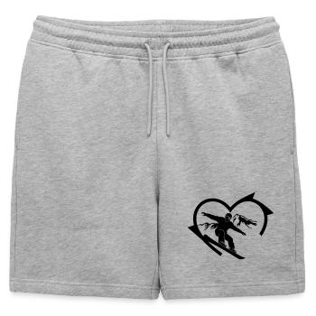 Snowboardeur avec un panorama montagneux et un cœur - Short de survêtement homme premium - gris chiné - Devant - AI Model Male 178 light (178cm)