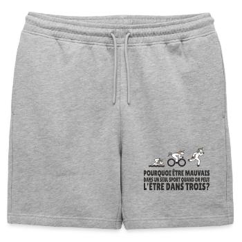 Humour Triathlon Licorne Nager, Pédaler, Courir - Short de survêtement homme premium - gris chiné - Devant - AI Model Male 178 light (178cm)