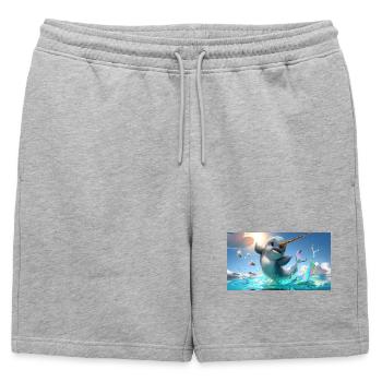 Bébé narval à la corne dorée saute hors de la mer - Short de survêtement homme premium - gris chiné - Devant - AI Model Male 178 light (178cm)