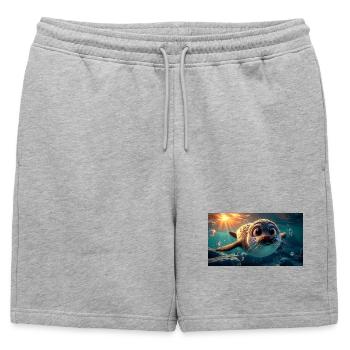 Mignons bébés phoques aux yeux en bouton dans la mer - Short de survêtement homme premium - gris chiné - Devant - AI Model Male 178 light (178cm)