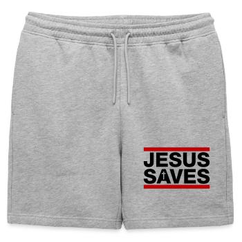 Jésus sauve Christian en disant - Short de survêtement homme premium - gris chiné - Devant - AI Model Male 178 light (178cm)