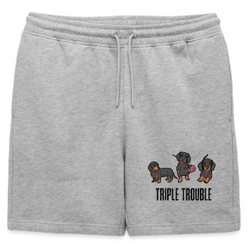 Triple Trouble Funny Dachshund Dogs Trio - Mens' Premium Organic Sweatshorts - heather grey - Front - AI Model Male 178 light (178cm)