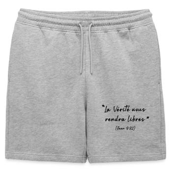 La vérité vous rendra libres, Jean 8:32 - Short de survêtement homme premium - gris chiné - Devant - AI Model Male 178 light (178cm)