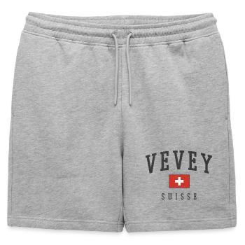 Emblème Vevey Suisse - Short de survêtement homme premium - gris chiné - Devant - AI Model Male 178 light (178cm)