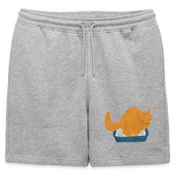 How to start the day right. Cat edition - Mens' Premium Organic Sweatshorts - heather grey - Front - AI Model Male 178 light (178cm)