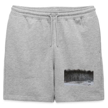 Winter park bench in a snowy landscape - Mens' Premium Organic Sweatshorts - heather grey - Front - AI Model Male 178 light (178cm)
