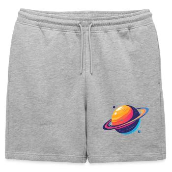 Neon Planetenkosmos Planet mit Ring und Monden - Männer Premium Organic Sweatshorts - Grau meliert - Vorne - AI Model Male 178 light (178cm)