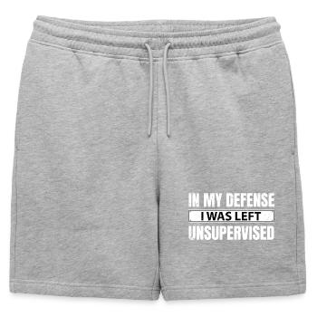 In my Defense I was left unsupervised - Mens' Premium Organic Sweatshorts - heather grey - Front - AI Model Male 178 light (178cm)