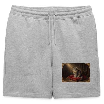 Pose du chat royal dans un cadre baroque - Short de survêtement homme premium - gris chiné - Devant - AI Model Male 178 light (178cm)