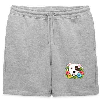 Pitbull American Staffordshire Terrier avec des fleurs - Short de survêtement homme premium - gris chiné - Devant - AI Model Male 178 light (178cm)