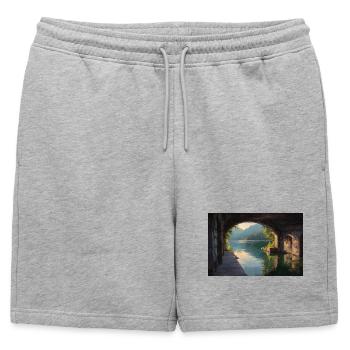 Gemütlicher Blick am Fenster - Männer Premium Organic Sweatshorts - Grau meliert - Vorne - AI Model Male 178 light (178cm)