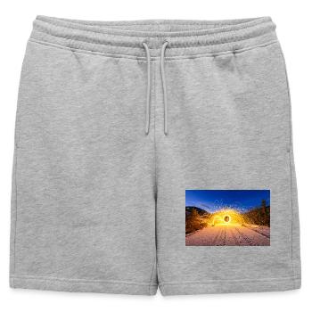 Laine d’acier enflammée - Short de survêtement homme premium - gris chiné - Devant - AI Model Male 178 light (178cm)