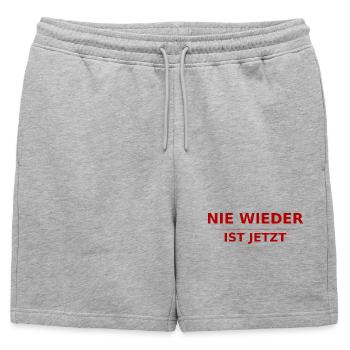 NIE WIEDER IST JETZT  - Männer Premium Organic Sweatshorts - Grau meliert - Vorne - AI Model Male 178 light (178cm)