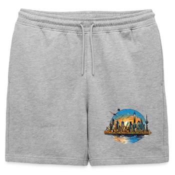 Sunset Skyline Reflection - Mens' Premium Organic Sweatshorts - heather grey - Front - AI Model Male 178 light (178cm)