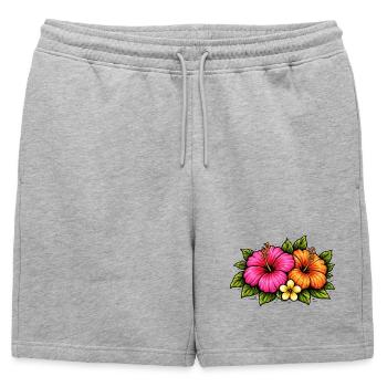 Fleurs tropicales d’hibiscus - Short de survêtement homme premium - gris chiné - Devant - AI Model Male 178 light (178cm)