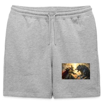 Odin affronte Fenrir lors de la bataille finale de Ragnarök Norse s - Short de survêtement homme premium - gris chiné - Devant - AI Model Male 178 light (178cm)