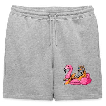 Tigre Cool sur Bouée Flamant Rose - Design Été Rig - Short de survêtement homme premium - gris chiné - Devant - AI Model Male 178 light (178cm)