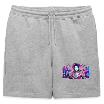 Neon Knight with Heart Shield - Mens' Premium Organic Sweatshorts - heather grey - Front - AI Model Male 178 light (178cm)