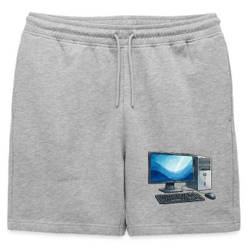 Illustration de station de travail pour PC rétro - Short de survêtement homme premium - gris chiné - Devant - AI Model Male 178 light (178cm)