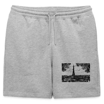 Tracé au trait de la tour Eiffel - Short de survêtement homme premium - gris chiné - Devant - AI Model Male 178 light (178cm)
