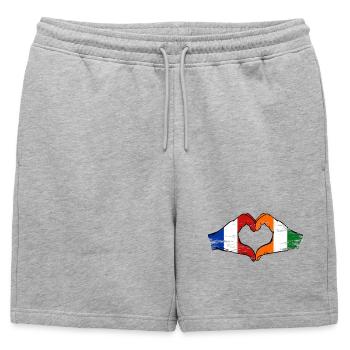 France Drapeau de la Côte d’Ivoire Mains Forme de cœur - Short de survêtement homme premium - gris chiné - Devant - AI Model Male 178 light (178cm)
