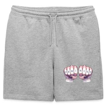 Poings féministes - Short de survêtement homme premium - gris chiné - Devant - AI Model Male 178 light (178cm)