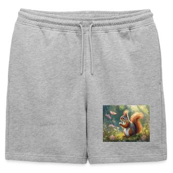 Écureuils dans le jardin fleuri - Short de survêtement homme premium - gris chiné - Devant - AI Model Male 178 light (178cm)