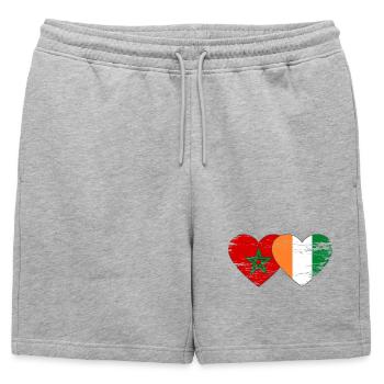 Cœur du drapeau marocain de Côte d’Ivoire utilisé - Short de survêtement homme premium - gris chiné - Devant - AI Model Male 178 light (178cm)