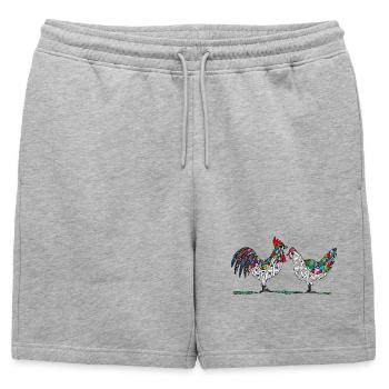 Rooster and hen - Mens' Premium Organic Sweatshorts - heather grey - Front - AI Model Male 178 light (178cm)