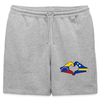 Venezuela Curacao Flag Hands Heart Shape - Mens' Premium Organic Sweatshorts - heather grey - Front - AI Model Male 178 light (178cm)