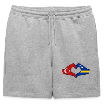 Turkey Curacao Flag Hands Heart Shape - Mens' Premium Organic Sweatshorts - heather grey - Front - AI Model Male 178 light (178cm)
