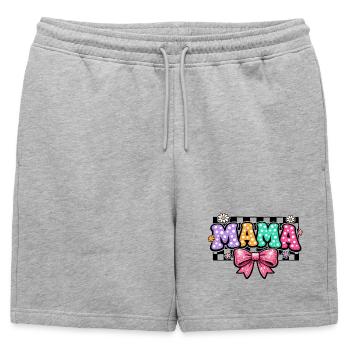 Mama Groovy Polka Dot and Pink Bow | Mom Gift - Mens' Premium Organic Sweatshorts - heather grey - Front - AI Model Male 178 light (178cm)