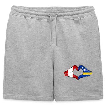 Mains du drapeau du Pérou de Curaçao en forme de cœur utilisées - Short de survêtement homme premium - gris chiné - Devant - AI Model Male 178 light (178cm)