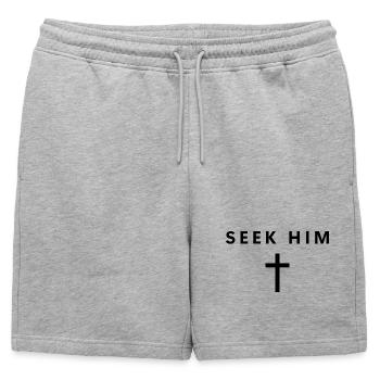 Seek Him Minimalist Faith Jesus Cool Christian - Mens' Premium Organic Sweatshorts - heather grey - Front - AI Model Male 178 light (178cm)