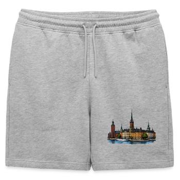 Ville : Stockholm, Suède - Short de survêtement homme premium - gris chiné - Devant - AI Model Male 178 light (178cm)