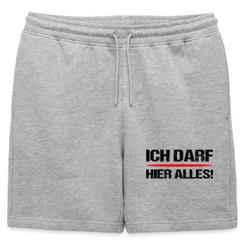 Ich Darf Hier Alles Lustiger Spruch Hausrecht - Männer Premium Organic Sweatshorts - Grau meliert - Vorne - AI Model Male 178 light (178cm)